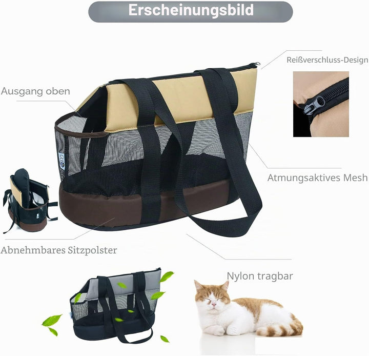 PETCUTE Transporttasche für Kleine Hunde und Katzen,Atmungsaktive Haustiertragetasche,Hundetasche Ka