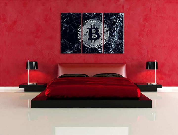 Bitcoin BTC auf Eisals Leinwandbild 3 teilig | Grösse: 120x80 cm | Wandbild | Kunstdruck | fertig be