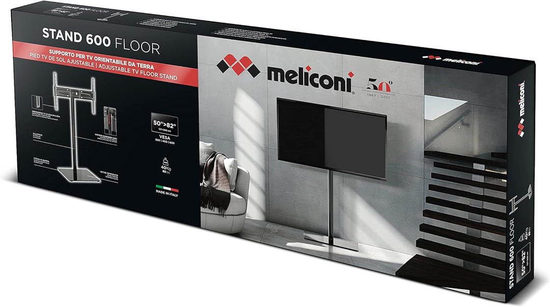 Meliconi Stand 600 Floor ist die Neue TV-Standfusshalterung, mit der Sie Ihren Fernseher sowohl hori