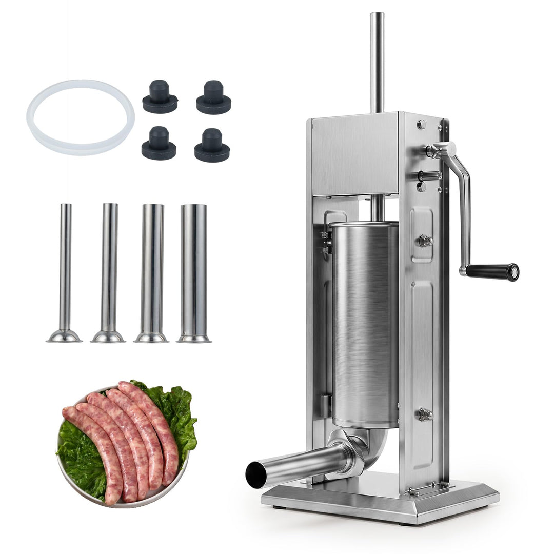 COSTWAY manueller Wurstfüller 5 L, Wurstfüllmaschine Edelstahl, Silber, 5 L