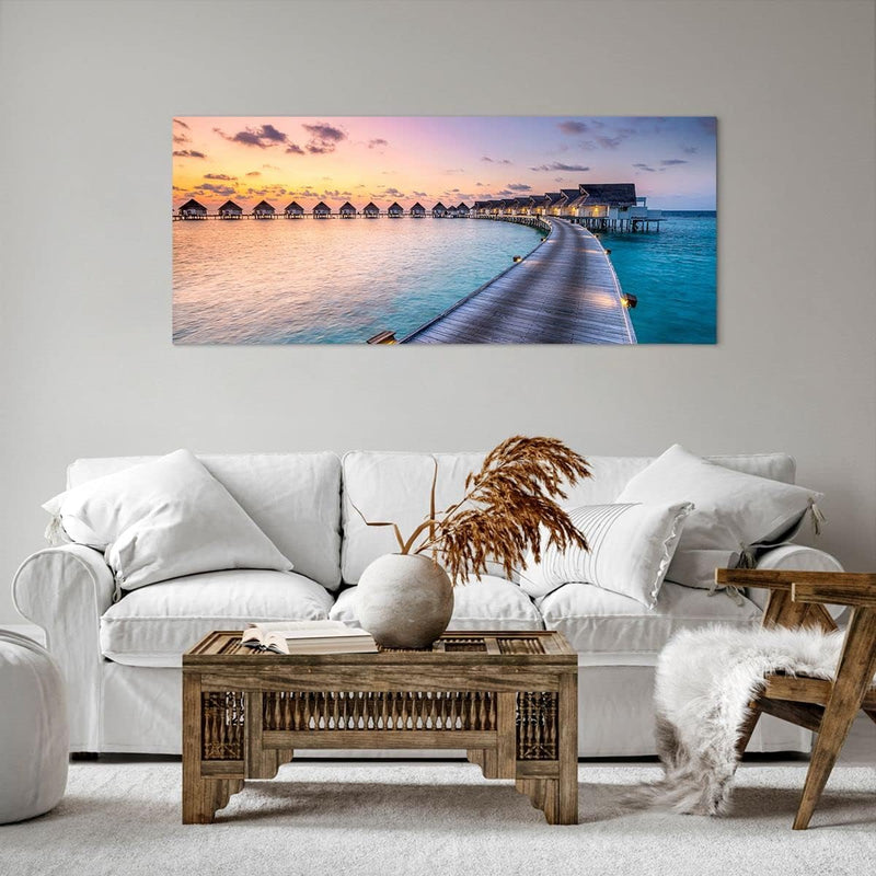 Wandbilder Dekoration Wohnzimmer Malediven Meer Panorama Bilder auf Leinwand 120x50cm Leinwandbild m