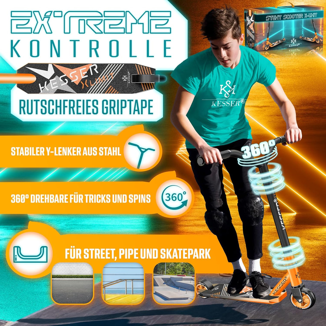 KESSER® Stunt Scooter X-Limit - 360° Lenkung Robuster Funscooter Stuntscooter mit ABEC 9 Kugellagern