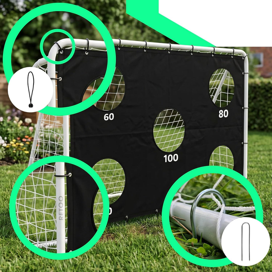 Retoo Fussballtor mit Zielwand, 240x170x85 cm Stahlrahmen, klappbar, PE-Netz | 20/60/80/100 Punkte,