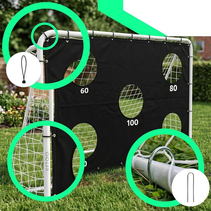Retoo Fussballtor mit Zielwand, 240x170x85 cm Stahlrahmen, klappbar, PE-Netz | 20/60/80/100 Punkte,