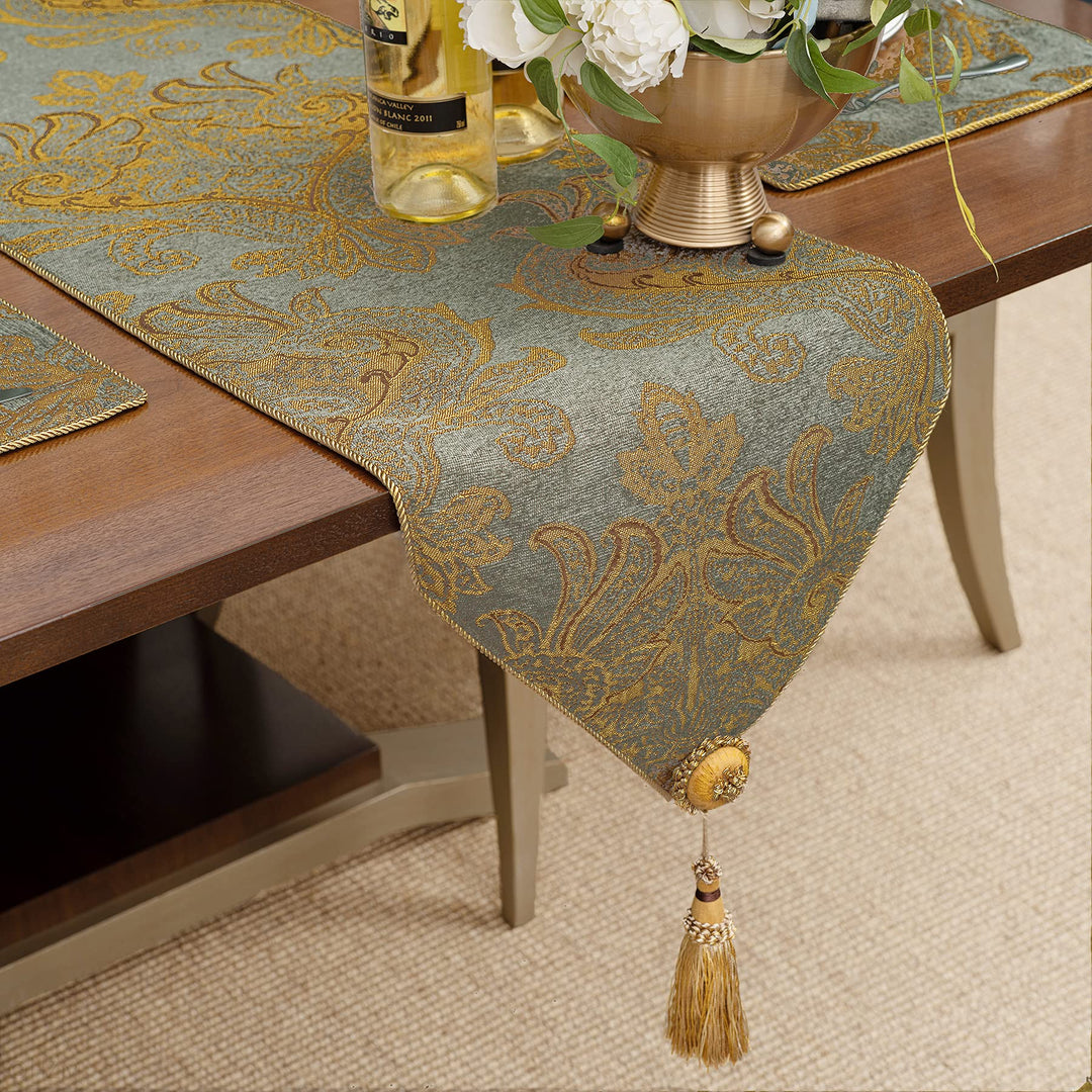 Tischläufer mit Quasten, Jacquard Tischdecke für Esstisch Urlaub Party Wohnzimmer Dekoration (33x228