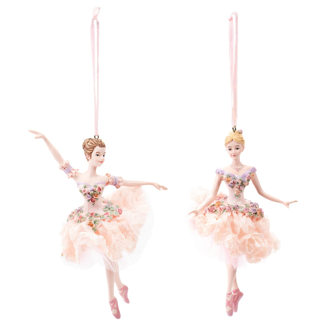 Blush Pink Flower Ballerina Set of 2 Ornaments