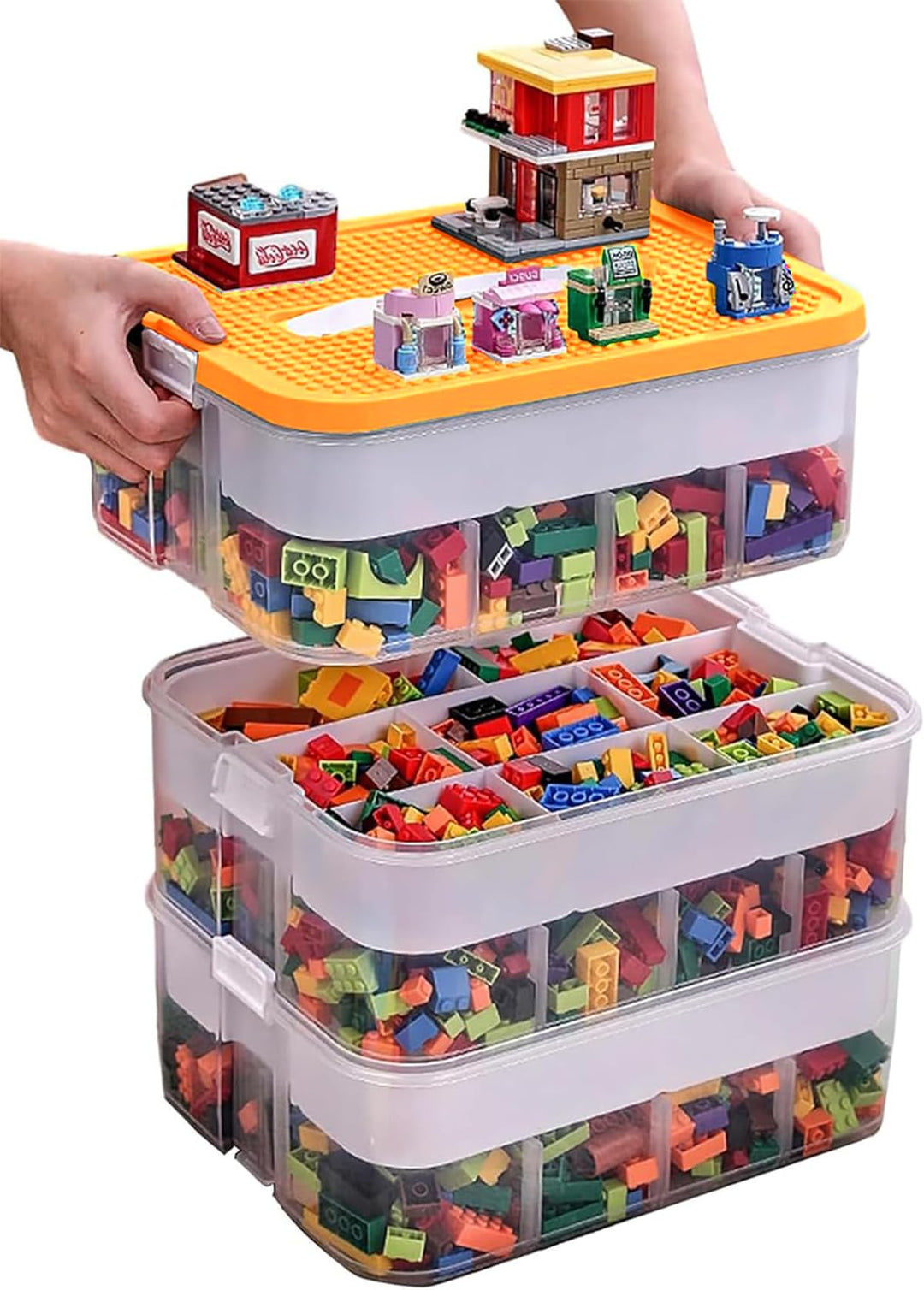 Aufbewahrungsbox für Lego Bausteine Ablagefächer Stapelbar Kisten Spielzeug Aufbewahrung mit Deckel