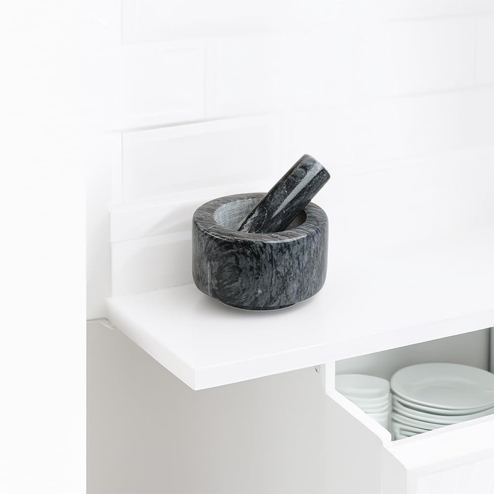 MOON HOME Mörser - Meteor grey, aus dunklem Marmor/Stein, Hochwertiger Steinmörser für Gewürze & Krä