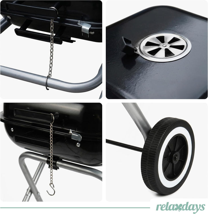 Relaxdays mobiler Holzkohlegrill mit Deckel &amp; Rollen, faltbarer Campinggrill, Balkon, Garten &amp; Park,