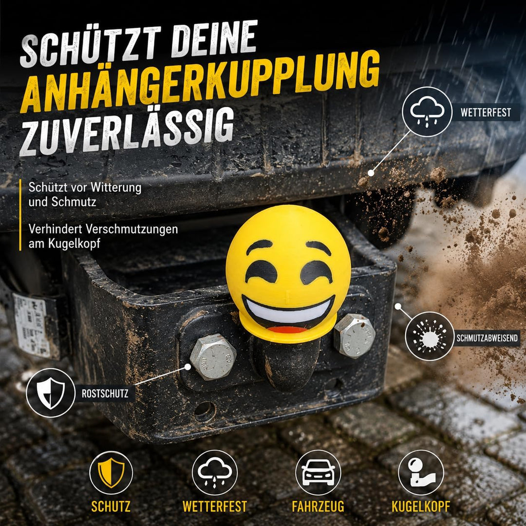 Anhängerkupplung Abdeckung Smiley – Lustige AHK Schutzkappe für 50 mm Kugelkopf – Universal für Auto