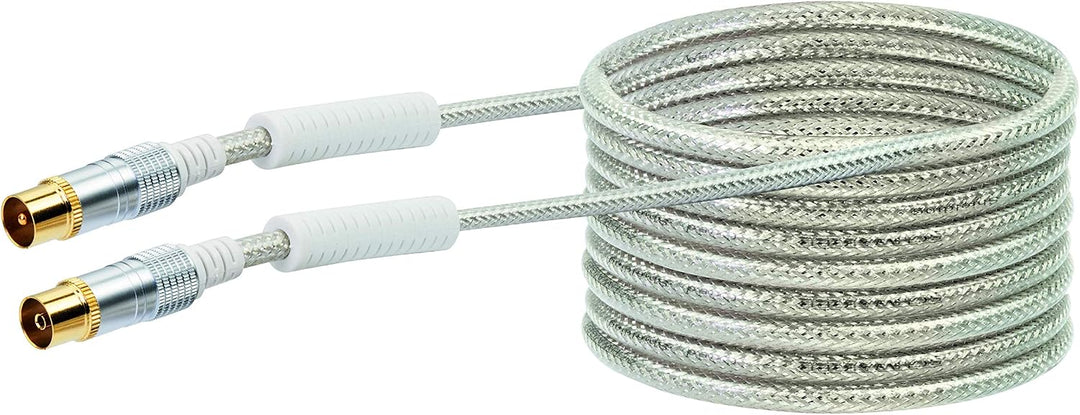 Schwaiger Premium Antennen Anschlusskabel 110 dB mit Ferritkern, 15,0m, transparent, IEC Stecker > I