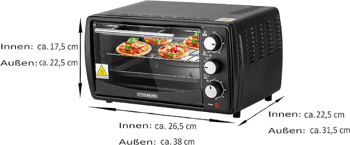 Mini Backofen 13 Liter | 65°-230°C | Timer | aufklappbares Krümelblech | Minibackofen | Backofen | K