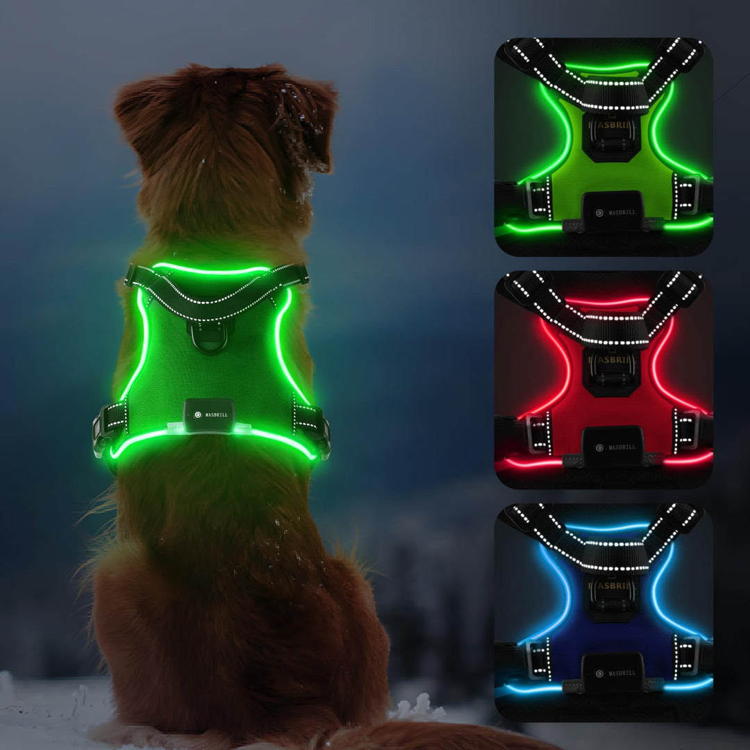 MASBRILL Leuchtgeschirr für Hunde Aufladbar, LED Hundegeschirr Verstellbar Reflektierende Brustgesch