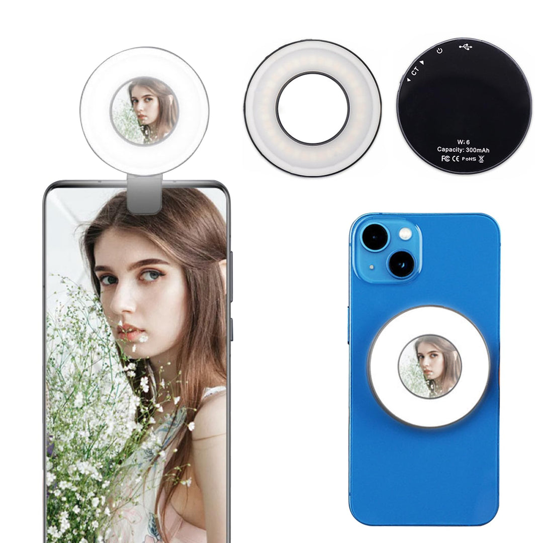 Mini-Selfie-Licht mit Magnet für iPhone – wiederaufladbares Handy-Selfie-Licht mit 3 Lichtmodi/3 Hel