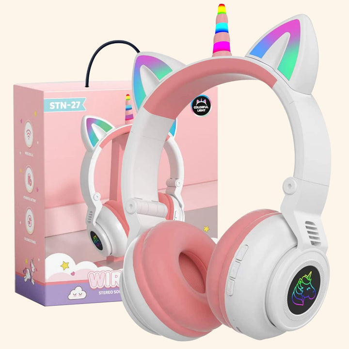 Katzenohr Kopfhörer Kindergeburtstag Geschenke Kind LED Katzenohren Einhorn Bluetooth Kabellose Over