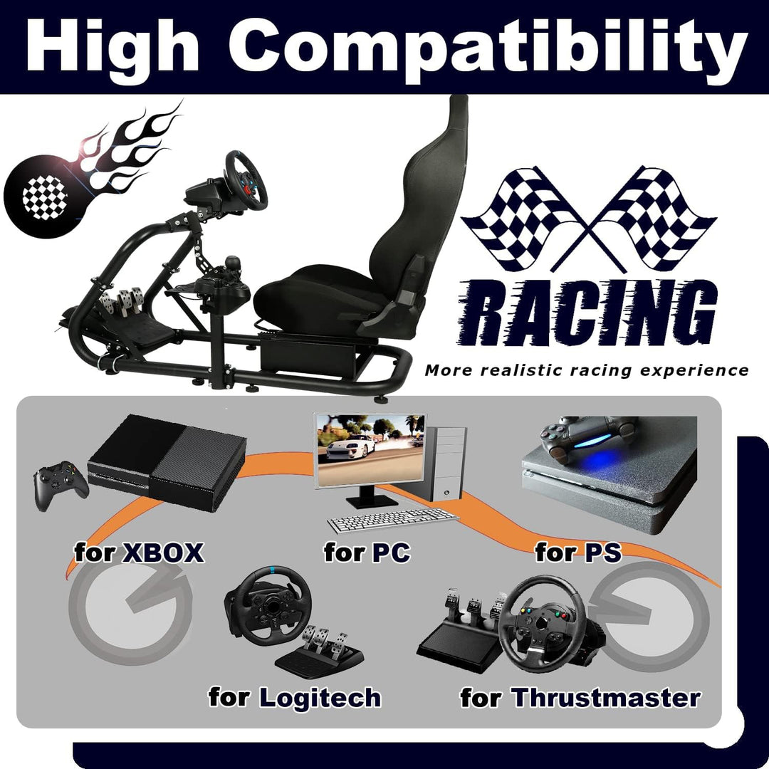 Minneer Rennsimulator Cockpit mit schwarzem Sitz Kompatibel mit Logitech G29 G920 G923, Thrustmaster