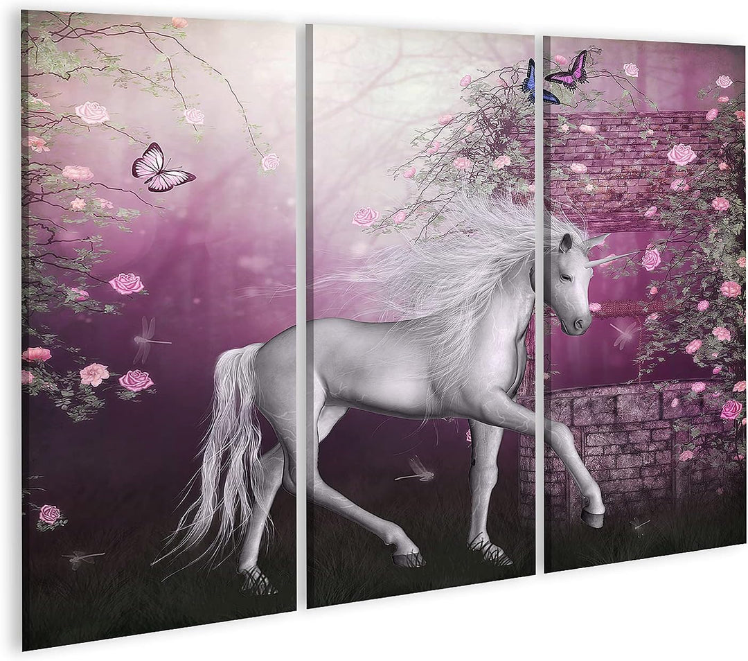 islandburner Bild auf Leinwand Einhorn Fee Fantasie Mondschein Feengarten Für Mädchen Kinderzimmer B