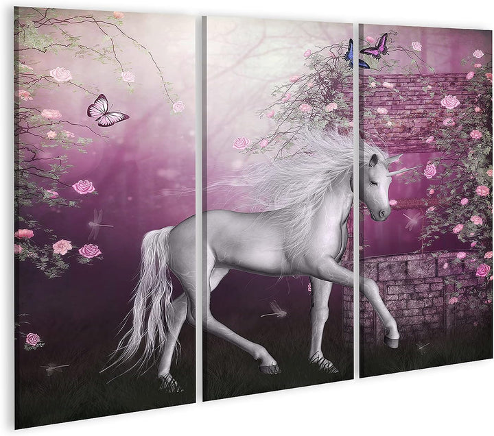 islandburner Bild auf Leinwand Einhorn Fee Fantasie Mondschein Feengarten Für Mädchen Kinderzimmer B