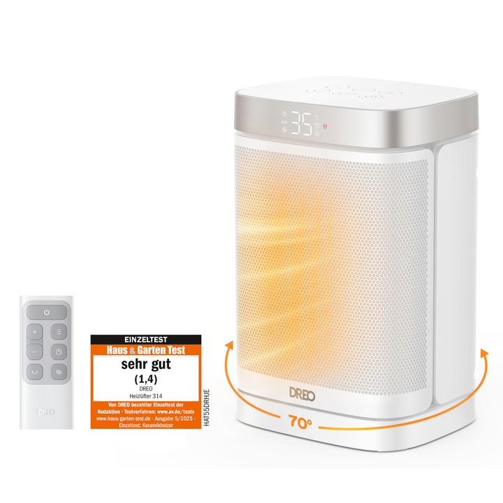 Dreo Heizlüfter Energiesparend Klein, 1500W Heizung Elektrisch mit Thermostat, 70° Oszillierend Elek
