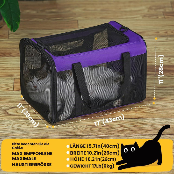 Conlun Katzentransportbox,Weiche Katzentransporttasche mit 4-seitigem Netz, Flugzeugtaugliche Katzen