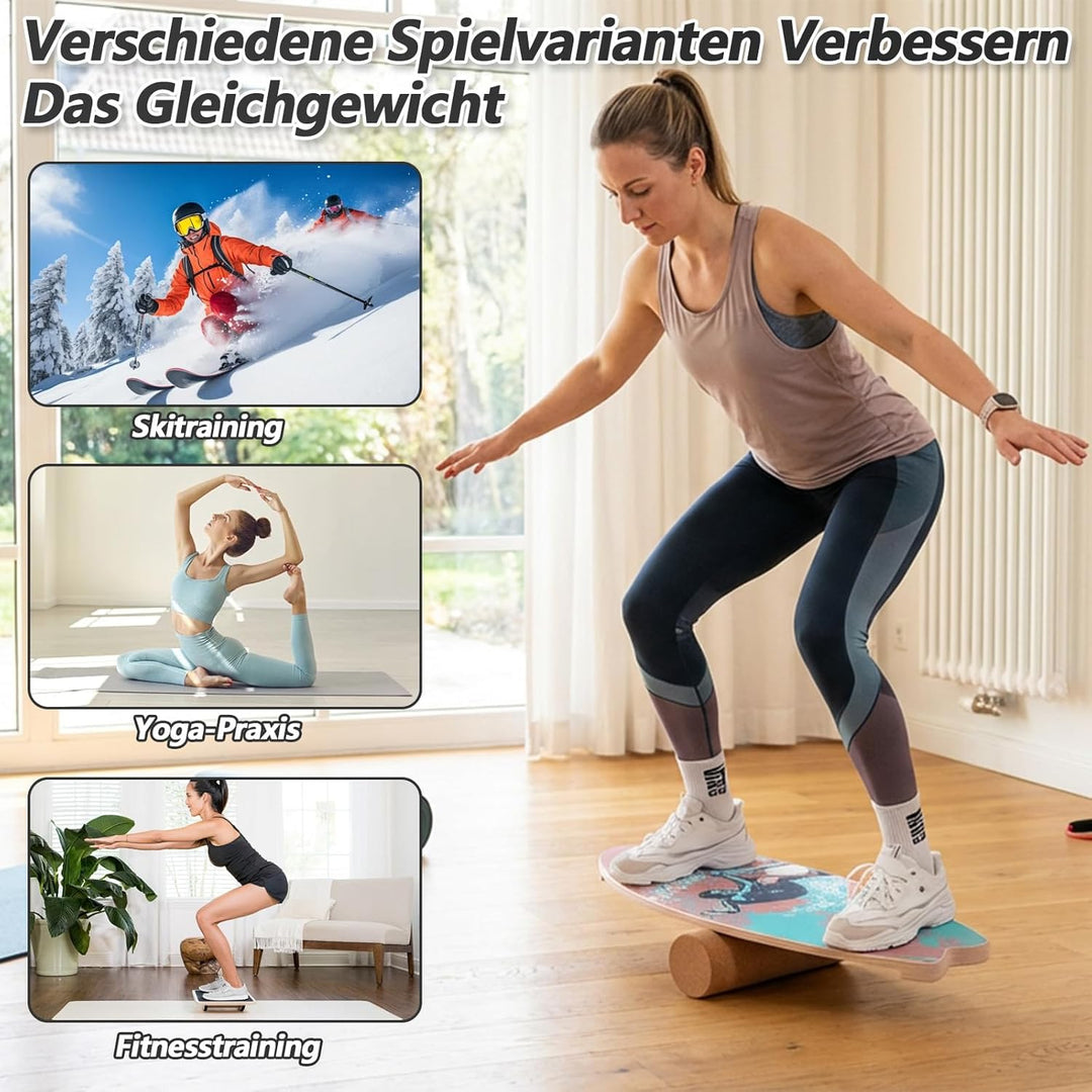 Surfin Balance Board, Balance Board Erwachsene mit Rolle, Balance Board Holz, Rutschfest, 150 Kg Bel