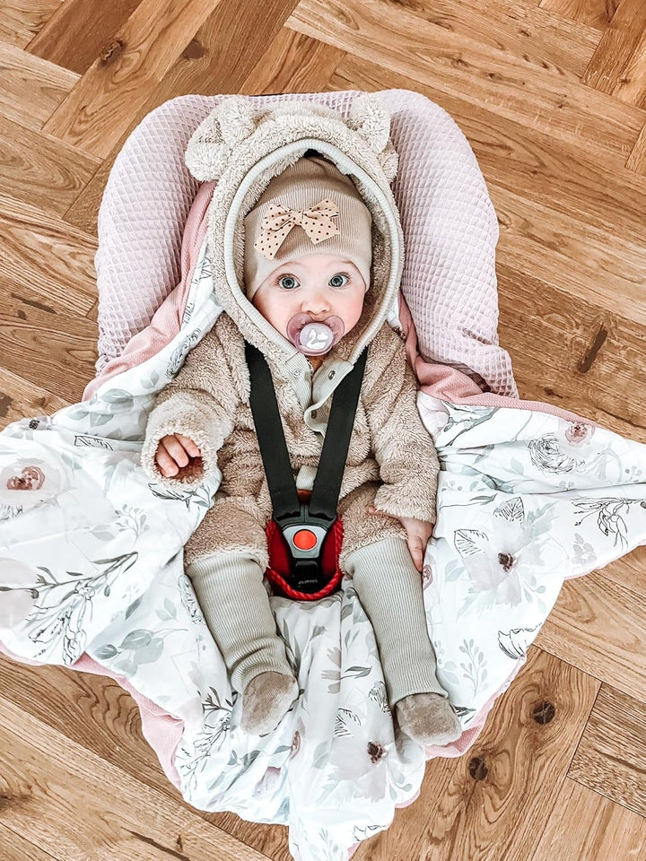 BABEES© Wattierte Einschlagdecke mit Füllung für Babyschale Autositz, Universal,V warm Minky VBaby D