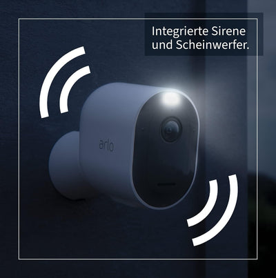 Arlo Pro 4 2K IP Überwachungskamera Aussen | Qualitätsprodukt | Kabellos | Mit Licht | Farb-Nachtsic