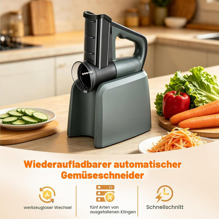 Kabellos Gemüseschneider Elektrisch mit LED Digitalanzeige &amp; 5 Auswechselbare Klingen, 2600mAh Elekt