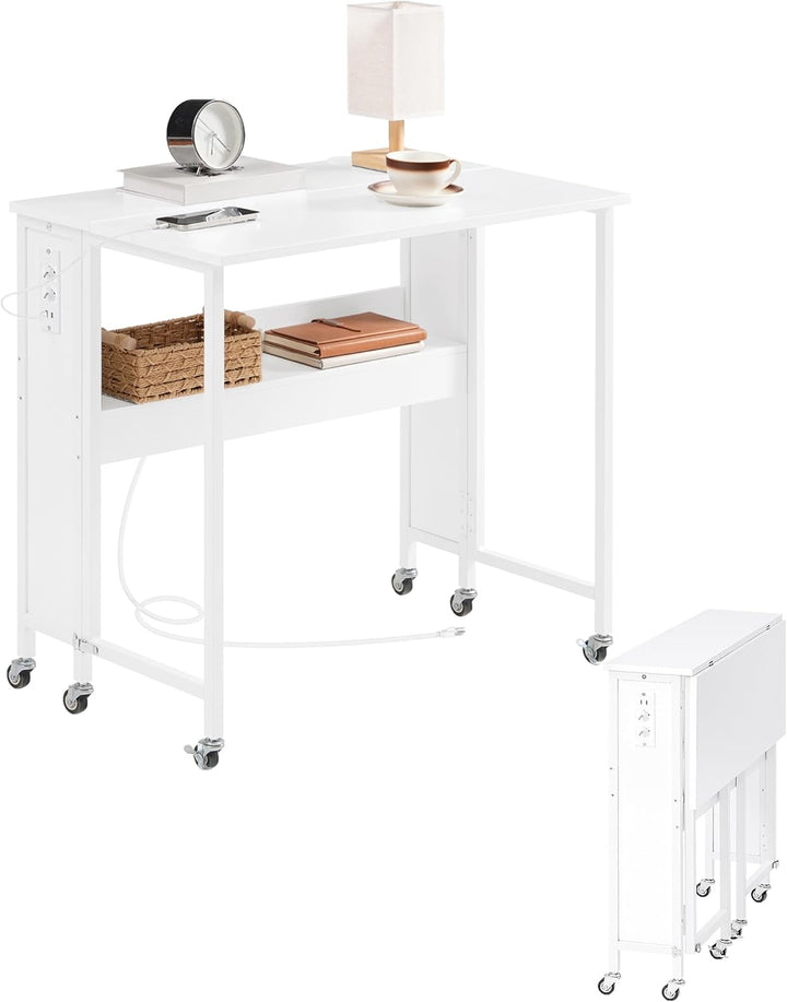 Klappbarer Computertisch mit Rollen, Kleiner Klapptisch mit Ladestation, 80 cm klappbarer Schreibtis