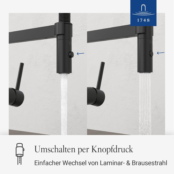 Villeroy & Boch Steel Expert Compact Küchenarmatur, Hochdruck mit Umschaltfunktion und 360° schwenkb
