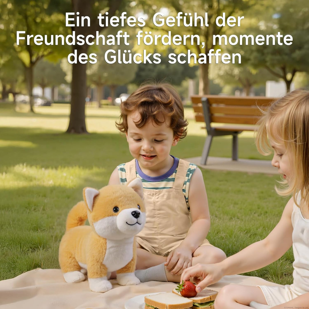 Interaktiver Plüschwelpe, Realistischer Bellender Hund Spielzeug Kinder, Plüschhund mit Musik und Be