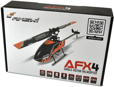 Amewi 25312 AFX4 Single-Rotor Helikopter 4-Kanal 6G RTF 2,4GHz RC Hubschrauber, Schwarz-orange