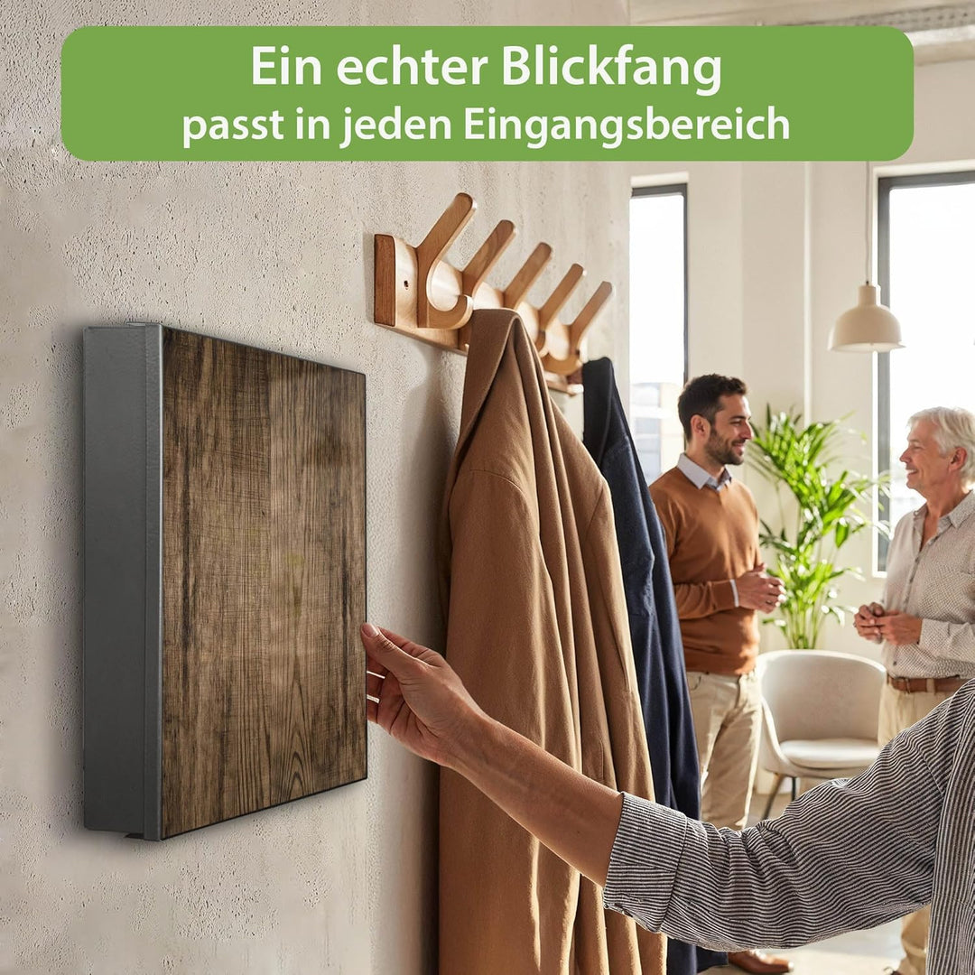 banjado® Grosser Schlüsselkasten Glas/Schlüsselbox 30cm x 30cm mit 50 Haken - Motiv Maserung Dunkel/