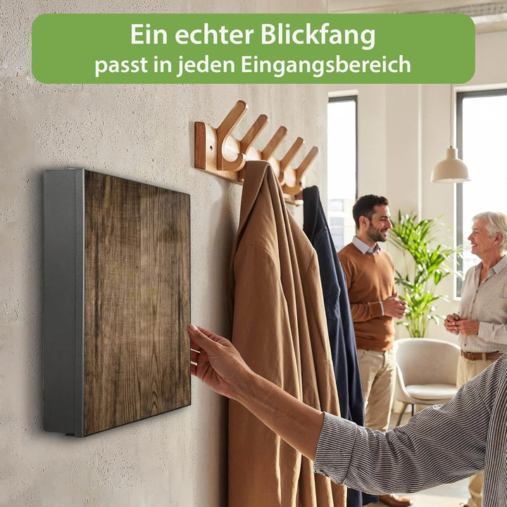 banjado® Grosser Schlüsselkasten Glas/Schlüsselbox 30cm x 30cm mit 50 Haken - Motiv Maserung Dunkel/