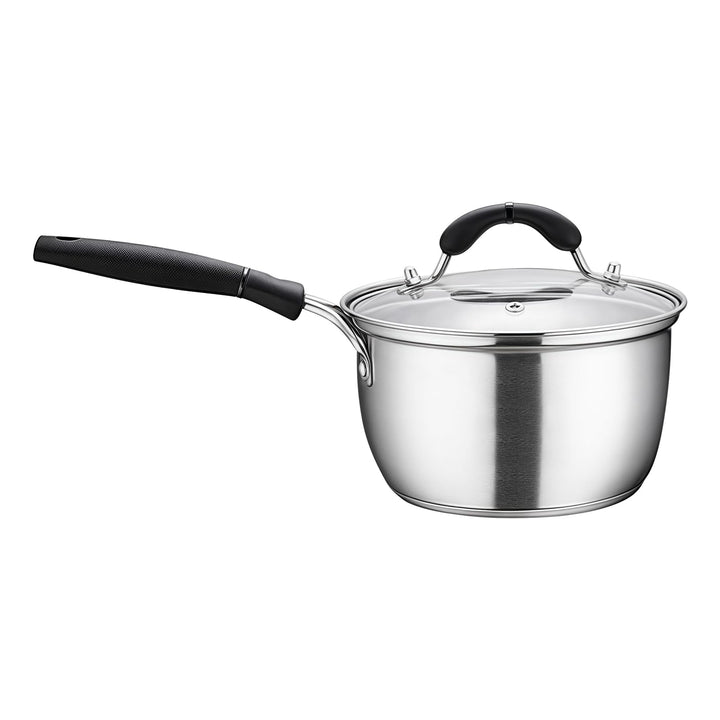 Stielkasserolle 16cm: 3-Lagen Edeastahl Milchtopf Kochtopf, 1.2L Kasserolle mit Glasdeckel und Bakel