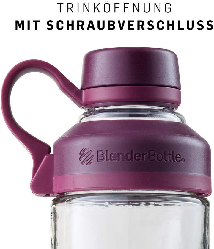 BlenderBottle Mantra Glas Trinkflasche, mit Trinköffnung aus Glas und BlenderBall, geeignet als Yoga