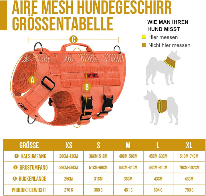 OneTigris No-Pull Hundegeschirr, AIRE MESH Einstellbar Sicherheitsgeschirr Ultra Atmungsaktiv für Gr