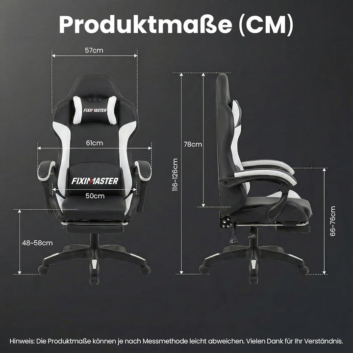Bürostuhl Ergonomisch mit Fussstütze, Schreibtischstuhl, Racing-Design, Lenden- und Kopfstütze, PU-K