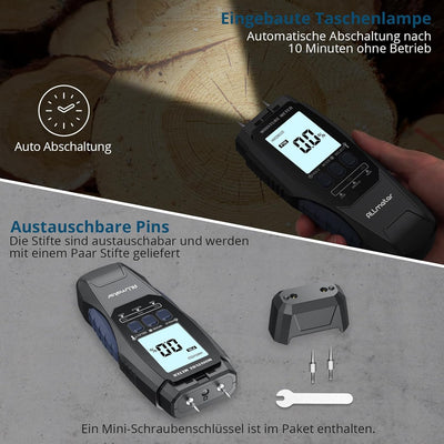 ALLmeter Digital Holzfeuchtemessgerät mit Stiftfunktion und Hintergrundbeleuchtung, Feuchtigkeitsdet