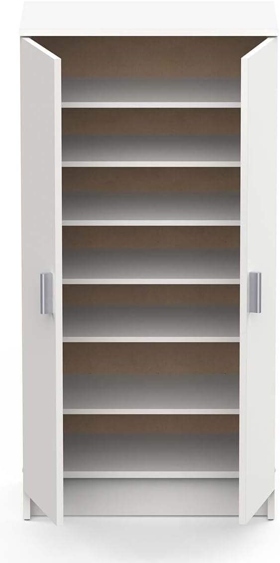 Multifunktions-Kleiderschrank mit zwei Türen mit sechs Einlegeböden, Farbe Weiss, Masse 55 x 108 x 3