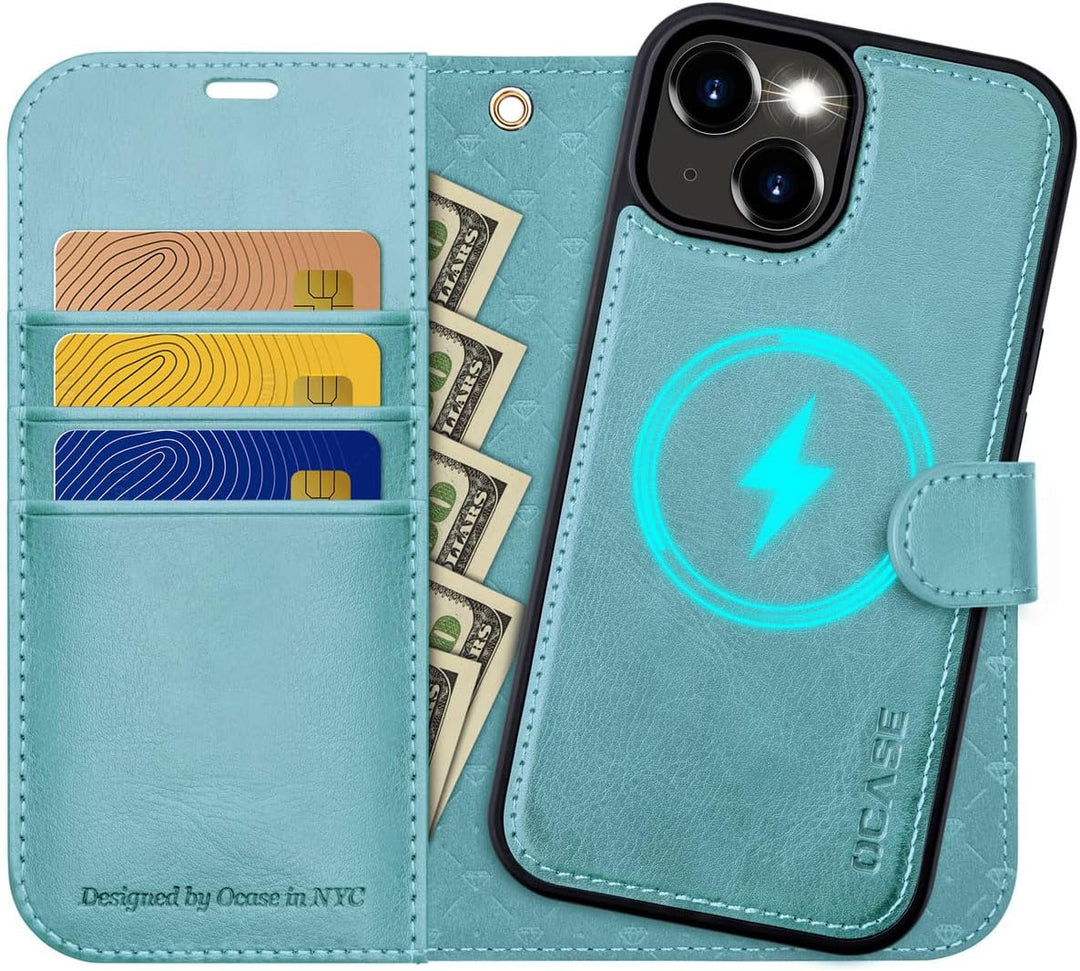 OCASE iPhone 15 Plus Hülle(2in1) Leder Stossfestes Case [Abnehmbare magnetische Hülle] [Kabelloses L