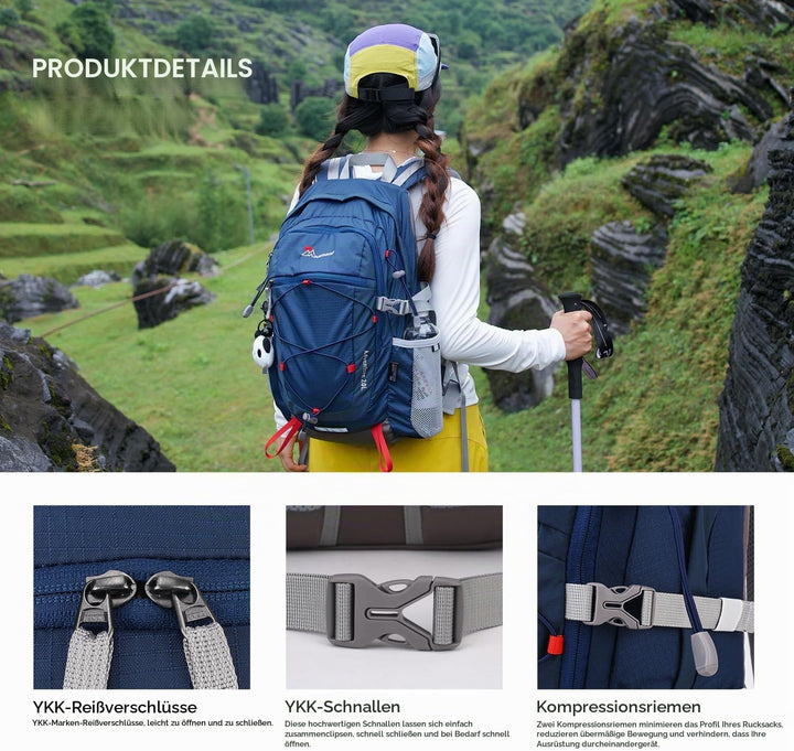 Mountaintop 20L Wanderrucksack Herren Damen Reiserucksack Blau mit Orange, Blau mit Orange