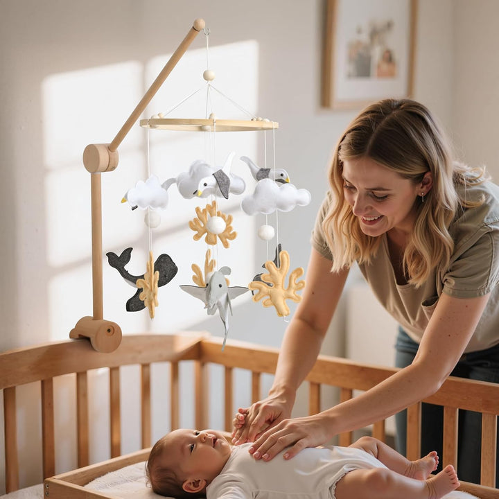 let's make Mobile Verbesserte Version Halterung Holz für Babybet, Mobile Halterung für Babybett Zube
