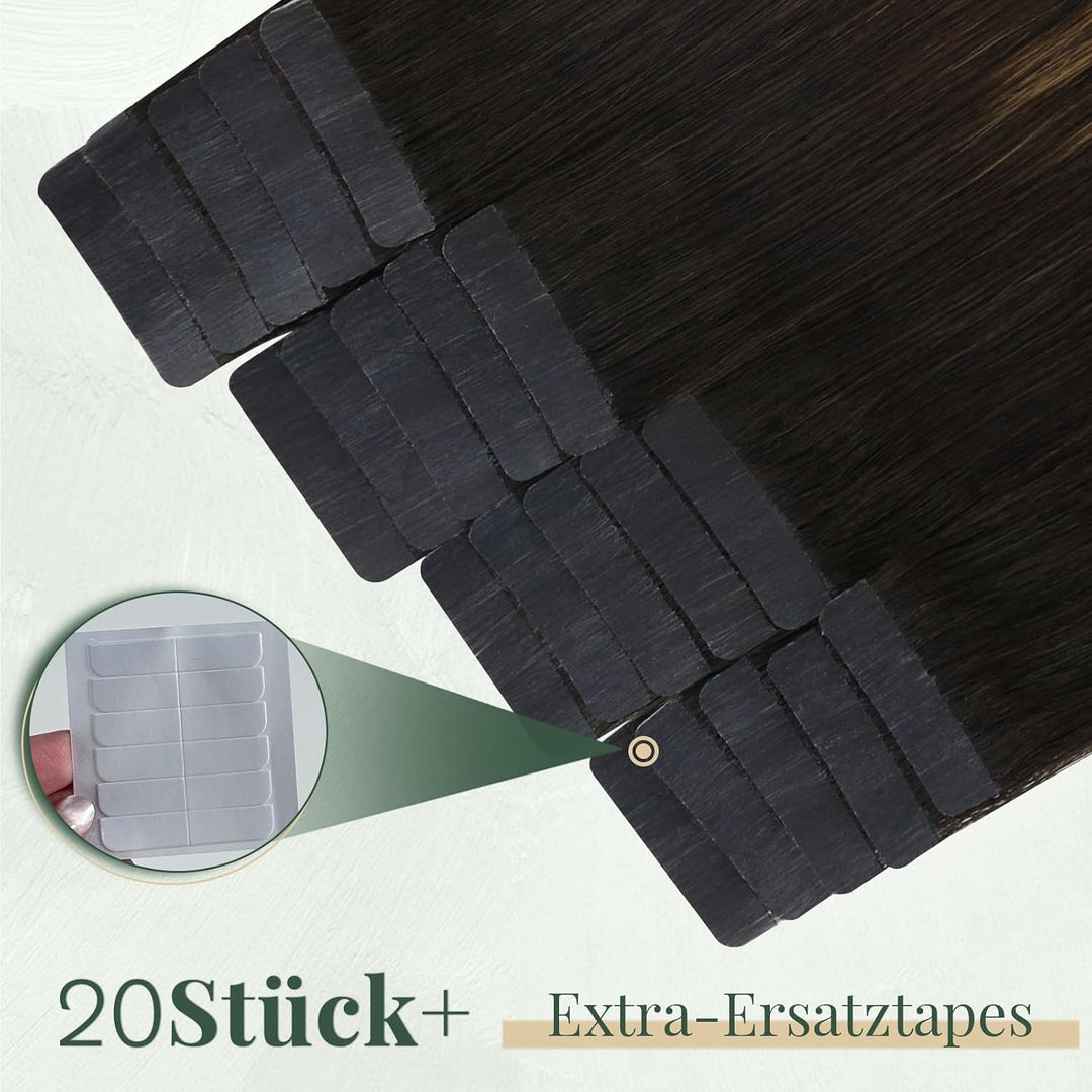 Ugeat Echthaar Extensions Tape Braun Balayage Echthaar Tape in Extensions Dunkelbraun Balayage Remy