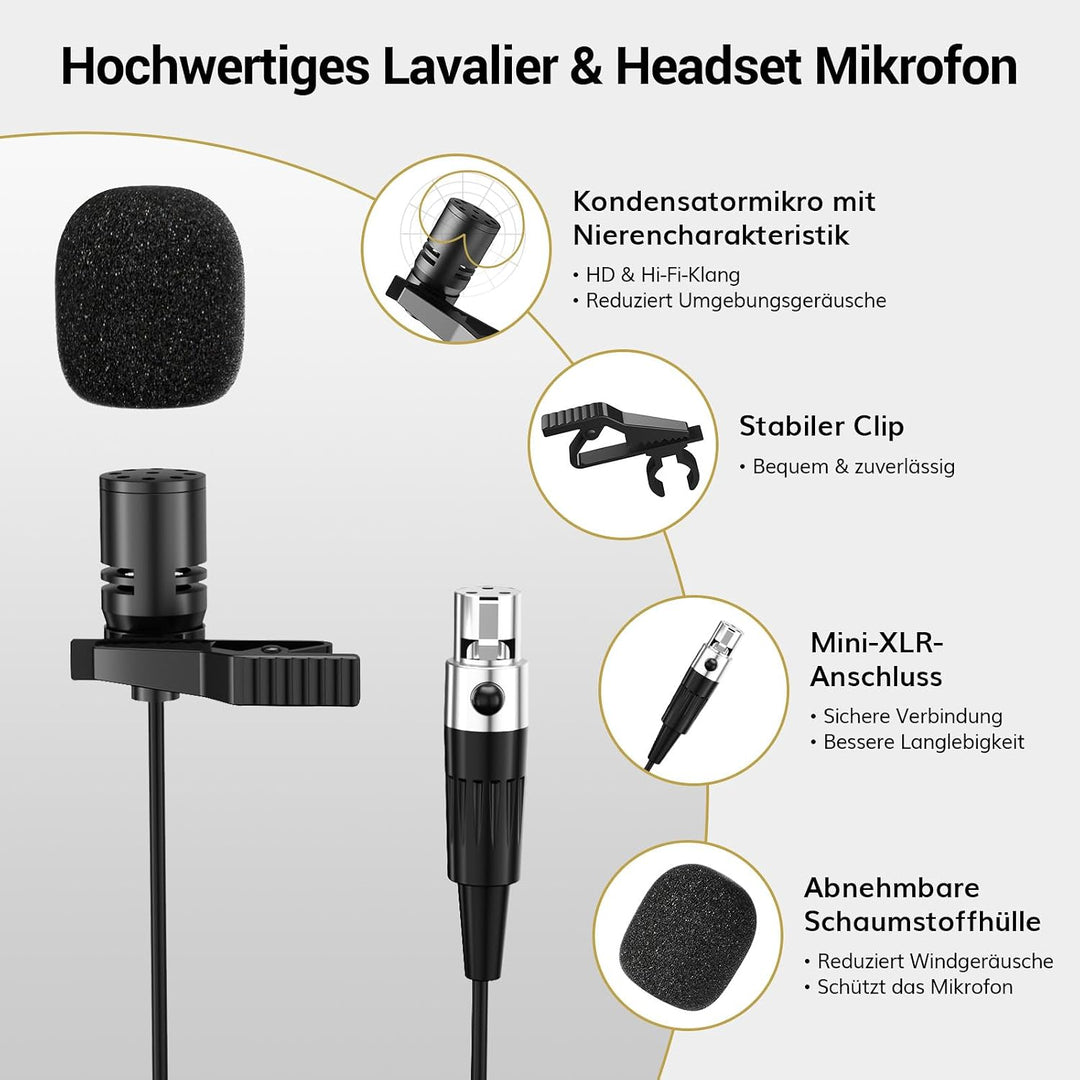 TONOR 4-Kanal UHF Mikrofon Kabellos Set mit 4 Bodypack Transmitter/Headset/Lavalier Wireless Microph