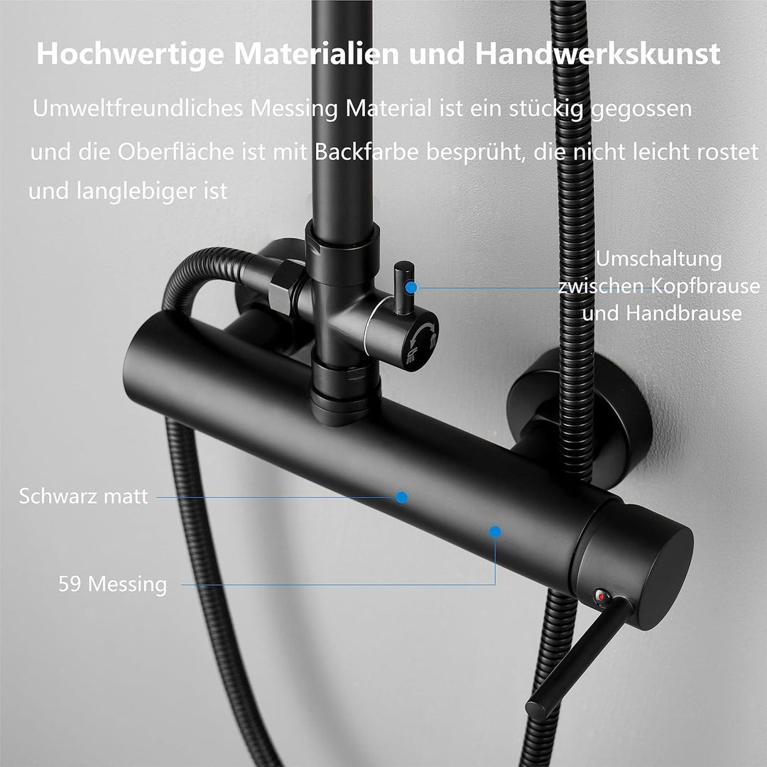 YOOZENA Duscharmatur Schwarz, Regendusche mit Armatur,Duscharmatur Komplettset, Duschsystem mit arma