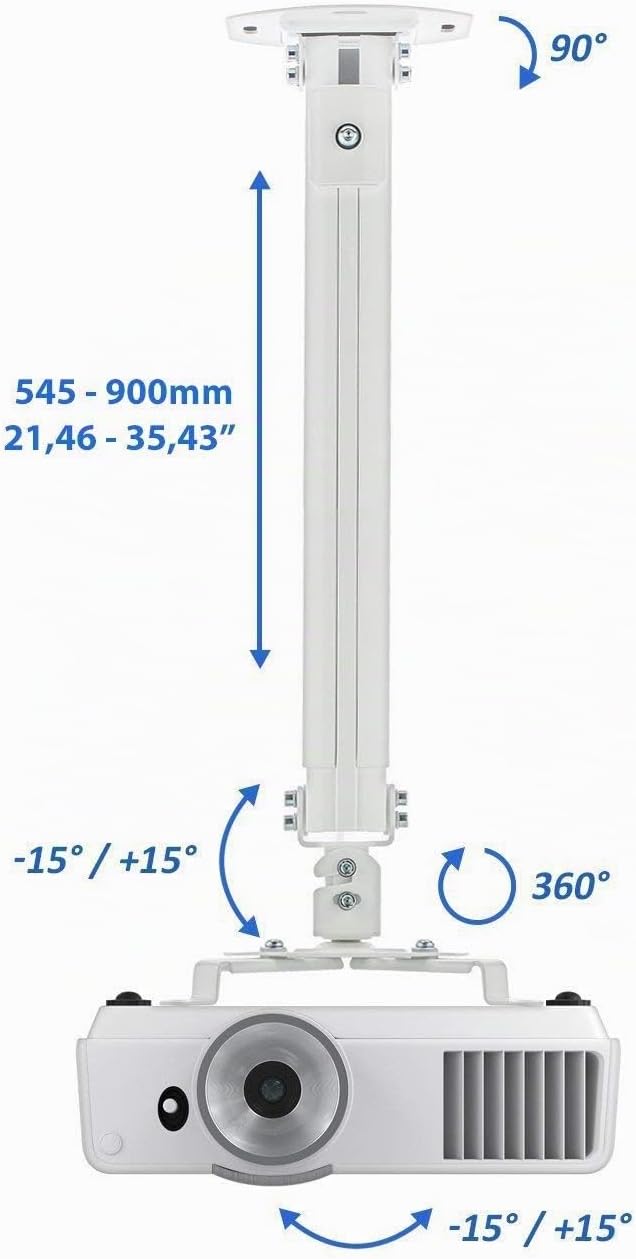 deleyCON Universal Beamerhalterung Deckenhalterung +-15° Neigbar - 360° Drehbar - bis 13,5Kg - Höhen