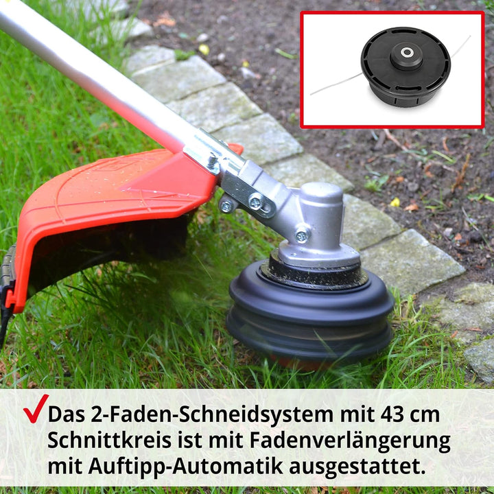 HECHT 2-Takt Benzin Motorsense Freischneider Rasentrimmer mit Messer und Doppel Faden Spule, 43 cm u