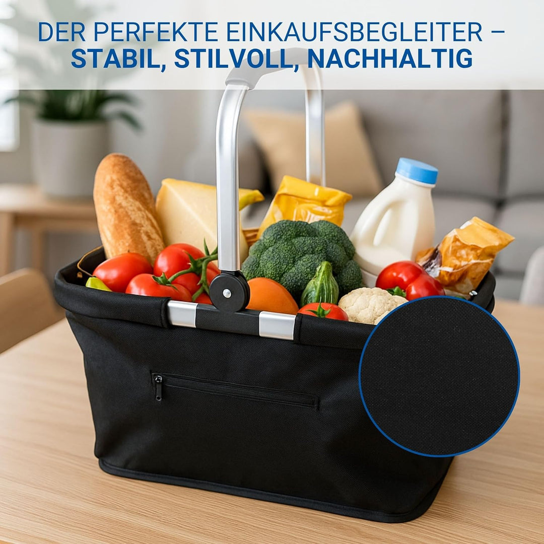 Einkaufskorb 'Carry' - Stabiler und Faltbarer Korb mit Henkel aus Aluminiumrahmen - ca. 30L Korbtasc