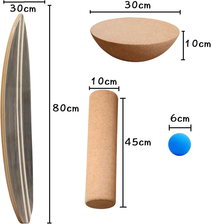 Holz Balance Board mit Rolle & Halbkugel - Balancierbrett für Gleichgewichtstraining - Erwachsene -